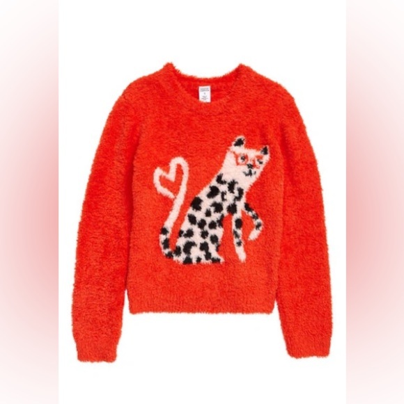 Harper Canyon Fuzzy Red Sweater w/ Pink Cat Size 2T - Picture 2 of 10
